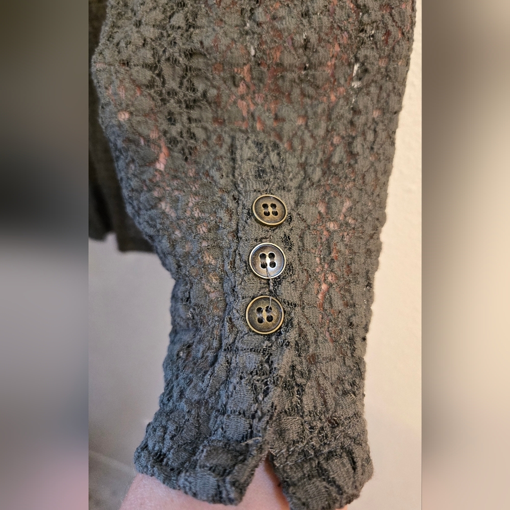 Natural Life, Deep Olive Green Lace Button-Up Cardigan, Sz.XL - Picture 3 of 6